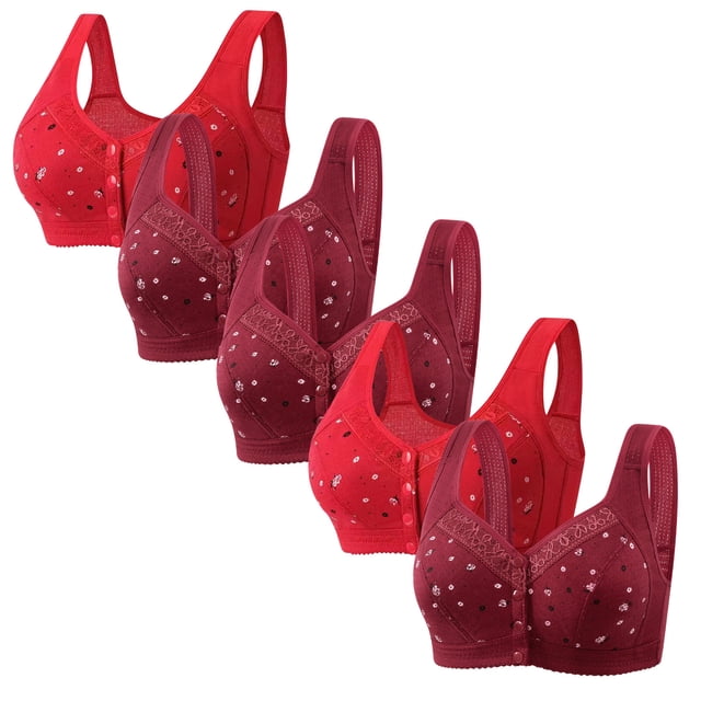 Latrodar Bras for Women Front Closure Compression Bra for Women 5-Pack Supportive Bralette Wirefree Anti-Sagging Softly Bralettes with Wide Straps Solid Embroidered Underwear for Lady Swim