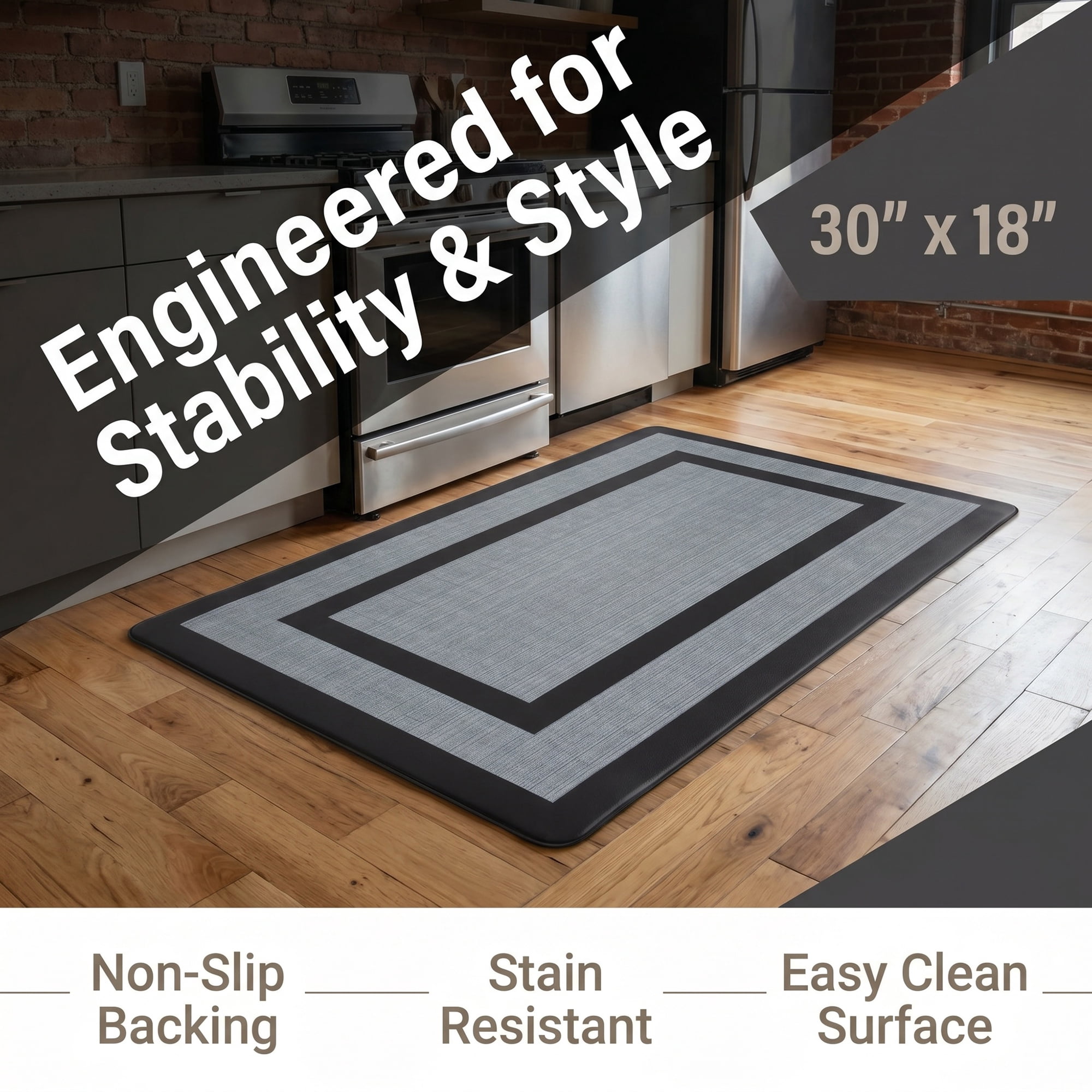 Unique Bargains Geometric Anti Waterproof Oil Resistant Non Slip Floor Rug Black 30" x 18"
