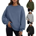 thumbnail image 6 of Fall Winter Women Sweatshirt Thickened Plush Round Neck Solid Color Loose Split Hem Pockets Pullover Mid Length Warm Sport Daily Wear Top, 6 of 8