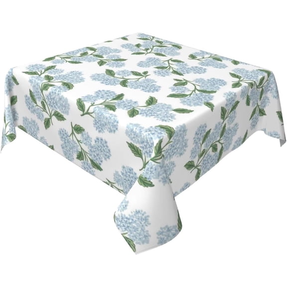 Vintage Floral Tablecloth Square 52 x 52 Inch, Blue Green Hydrangea Flower Decor Tablecloths Tablecloths Polyester Seasonal Table Cloth for Parties Kitchen Dining Indoor Outdoor