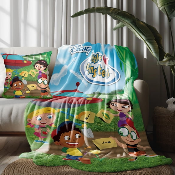 Throw Blanket and Pillowcase Set For Little Einsteins Thin Bed Couch Decor Kids Adult Nap Micro Fleece Fuzzy Blankets Bedroom Car All Season Birthday Gifts 30×40 inch