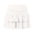 thumbnail image 5 of Arlun Women's Layered Ruffle Mini Skort Skirt Ruched Fold Low Waist Stretchy Cute Cake Skirts with Shorts Underneath Solid Color Soft Comfort Layered Y2k Style Summer Skorts White XL, 5 of 6