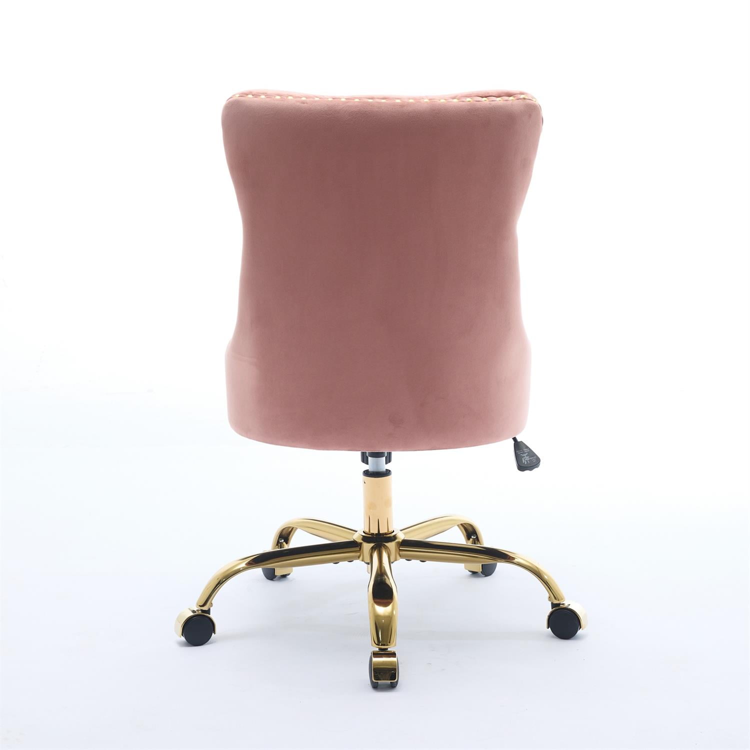 Demi Bonn 38" Tufted Button Velvet Upholstered Desk Chair with Adjustable Swivel, Metal Base for Home Office, Study, Pink