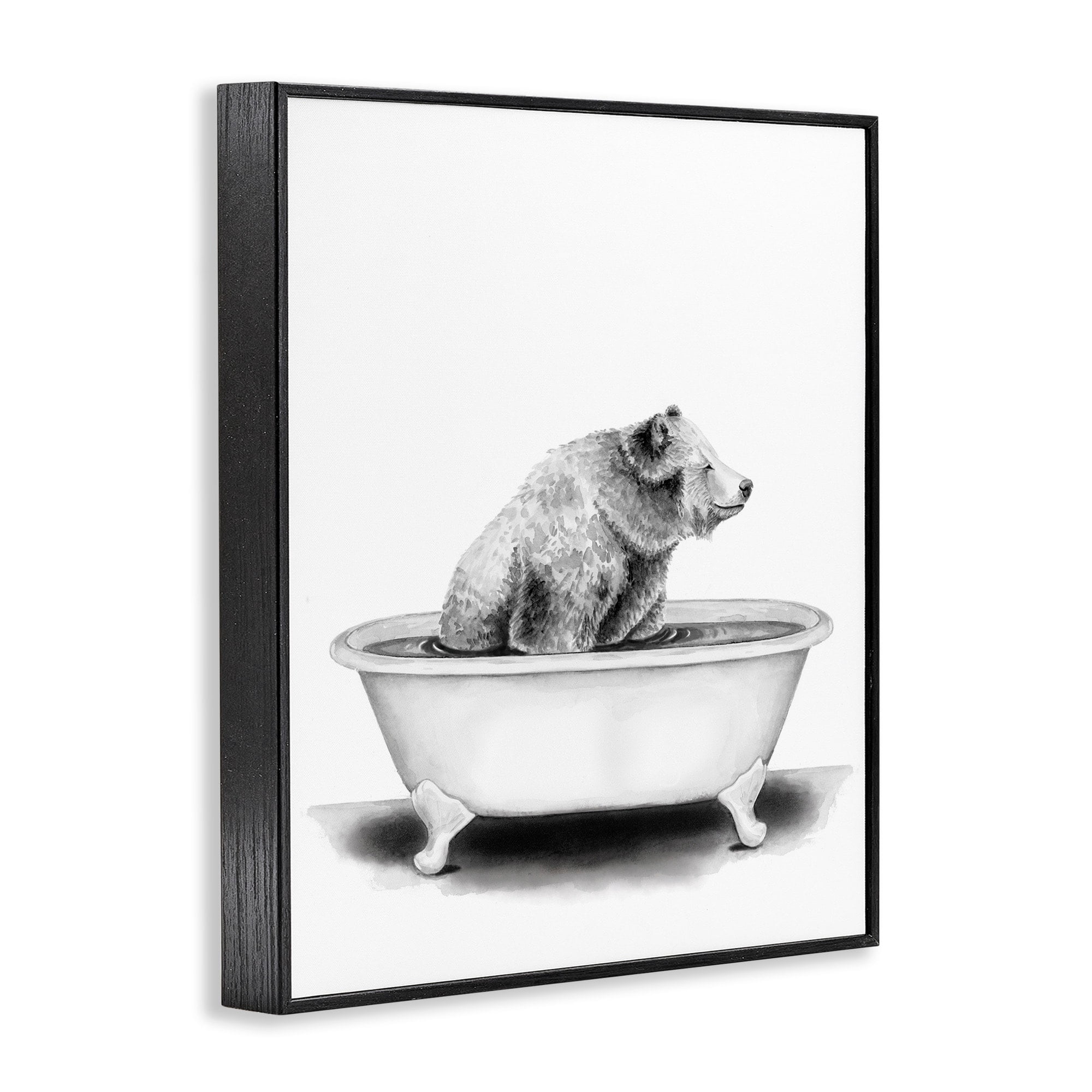 Stupell Industries Bear In A Tub Funny Animal Bathroom Drawing Black Framed Art Print Wall Art, 11x14, by Rachel Neiman