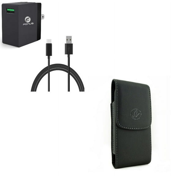 Black Leather Case w 18W Adaptive Fast Home Charger 6ft USB Type-C Cable Q7R Compatible With Google Pixel 3a XL