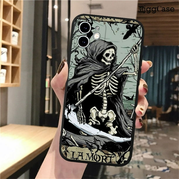 Black Phone Case For iPhone 14 13 12 11 Pro XS Max 6 S 8 7 Plus X XR 5S SE 12Mini Grim Reaper Skull Skeleton Soft Silicone Cover xuanjing unisex