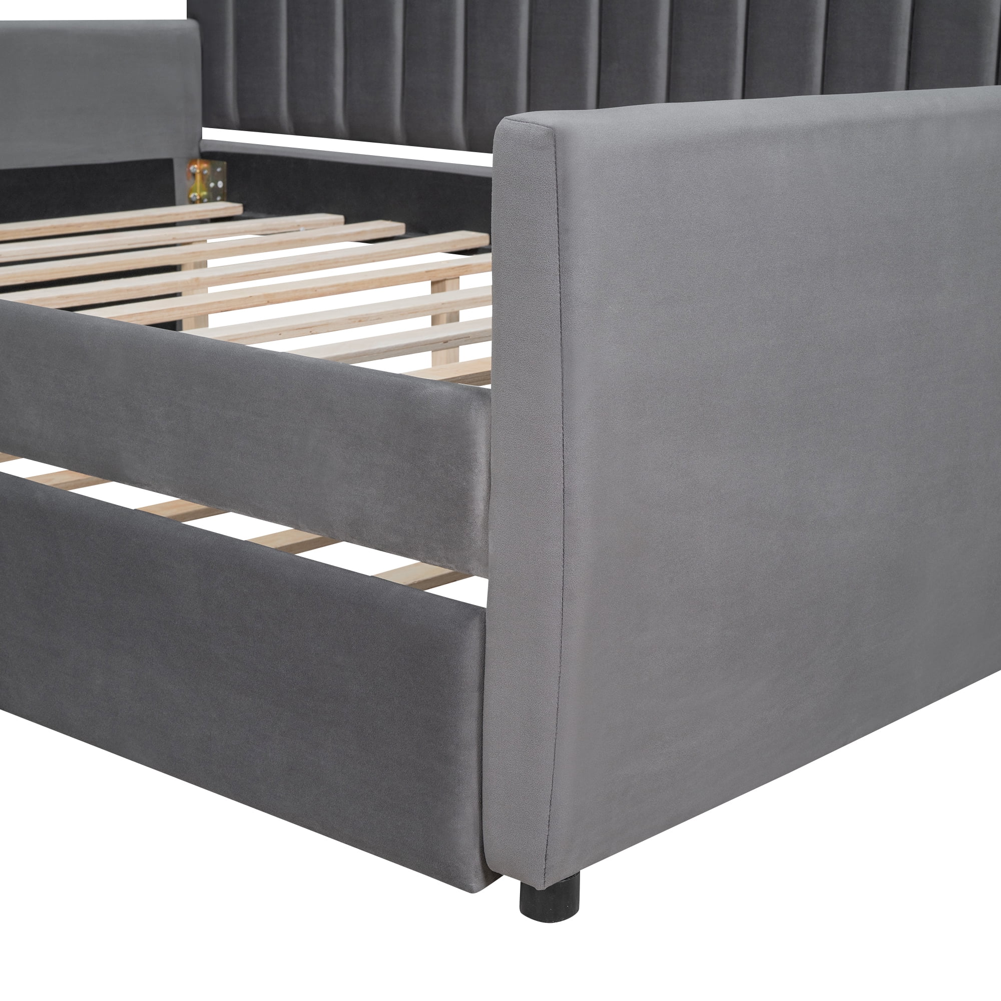DEALTOPS Full Size Upholstered Daybed with 2 Drawers for Bedroom Living Room Daybed Frame No Box Springs Need - Gray