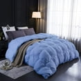 thumbnail image 4 of Light Blue All Season Down Pin-Tuck Comforter- Eastern King Size 118 x 110 Inches 1 pc Pinch Pleated Comforter 600 GSM & 4-Corner Tab's 100% Egyptian Cotton- Light Blue Solid, 4 of 15