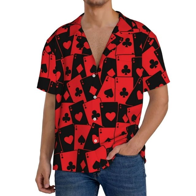 Bingfone Playing Cards for Men's Cuban Collar Short Sleeve Shirt with Pocket Button Down Cardigan Summer Shirt-3X-Large