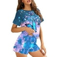thumbnail image 2 of Yuyamidu Blue Butterfly Sleepwear Set Trendy Short Sleeve Pajamas for Women Size M Bling Pajama Outfits Cozy Sleep Set of 2 Jogger Yoga Night Wear for Summer, 2 of 7