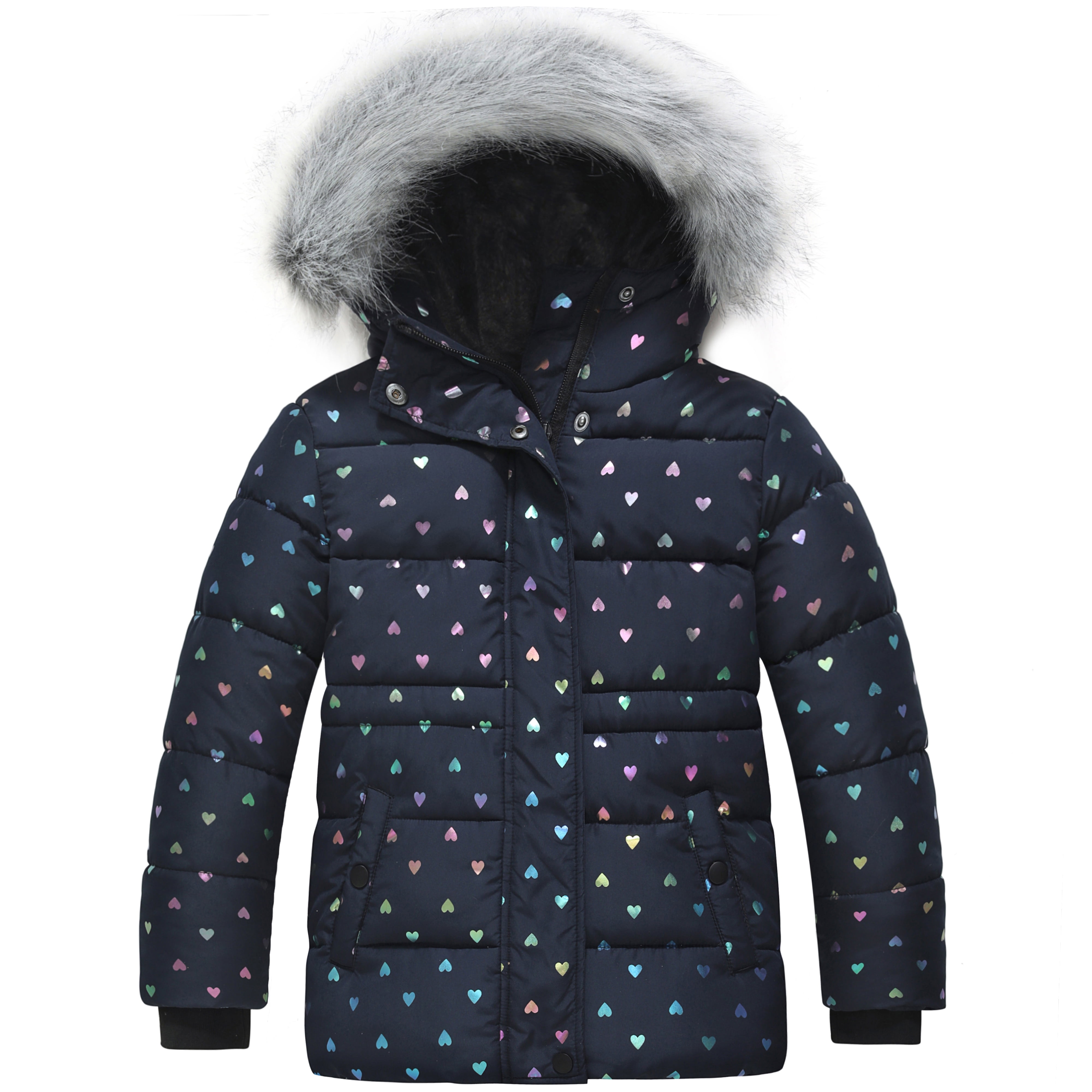 Wantdo Boy's Mid-Long Warm Winter Coat Quilted Fleece Lined Puffer Jacket with Detachable Fur Hood 