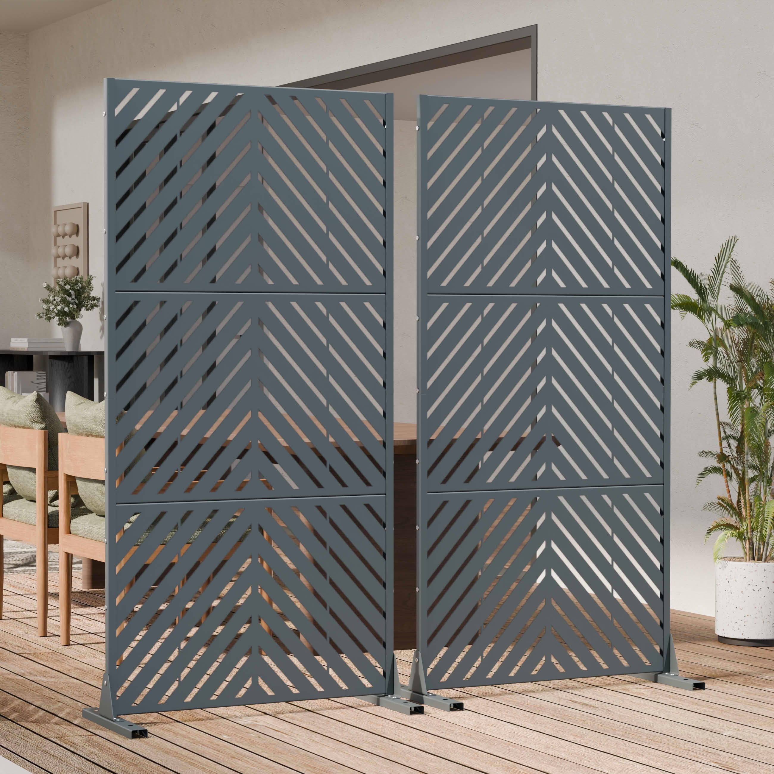 MAYEERTY Outdoor Metal Privacy Screen 6ft × 3ft Cambrian Rock Gray, 3-Panel Parallel Decorative Screen, Weatherproof for Patio