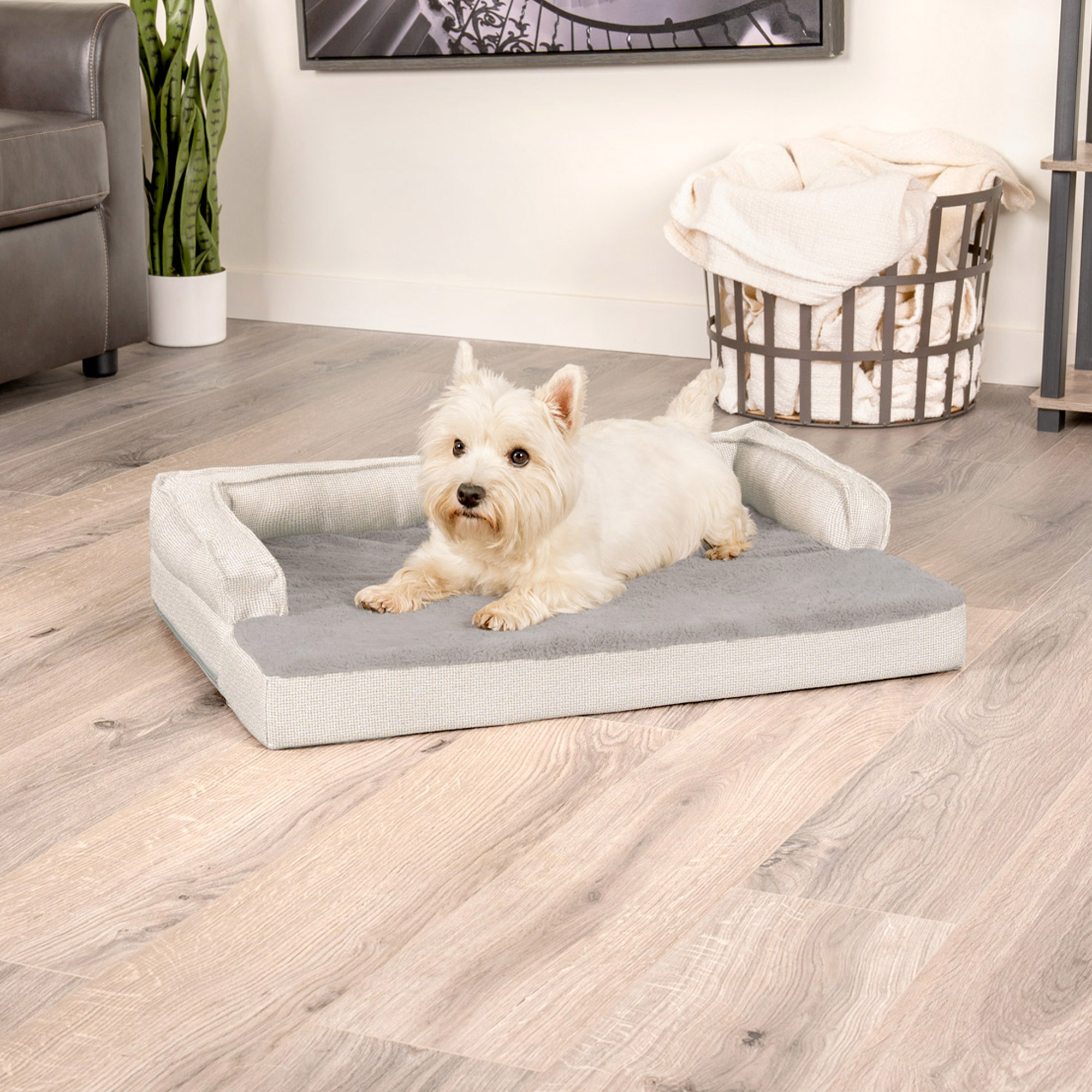 FurHaven Pet Products Plush & Decor Check Comfy Couch Orthopedic Pet Bed for Dogs & Cats - Gray, Medium