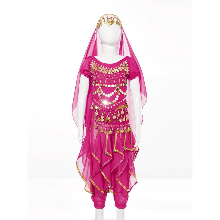 Kids Girls Belly Dance Costume Set - Arabian Princess Outfit With Sequins