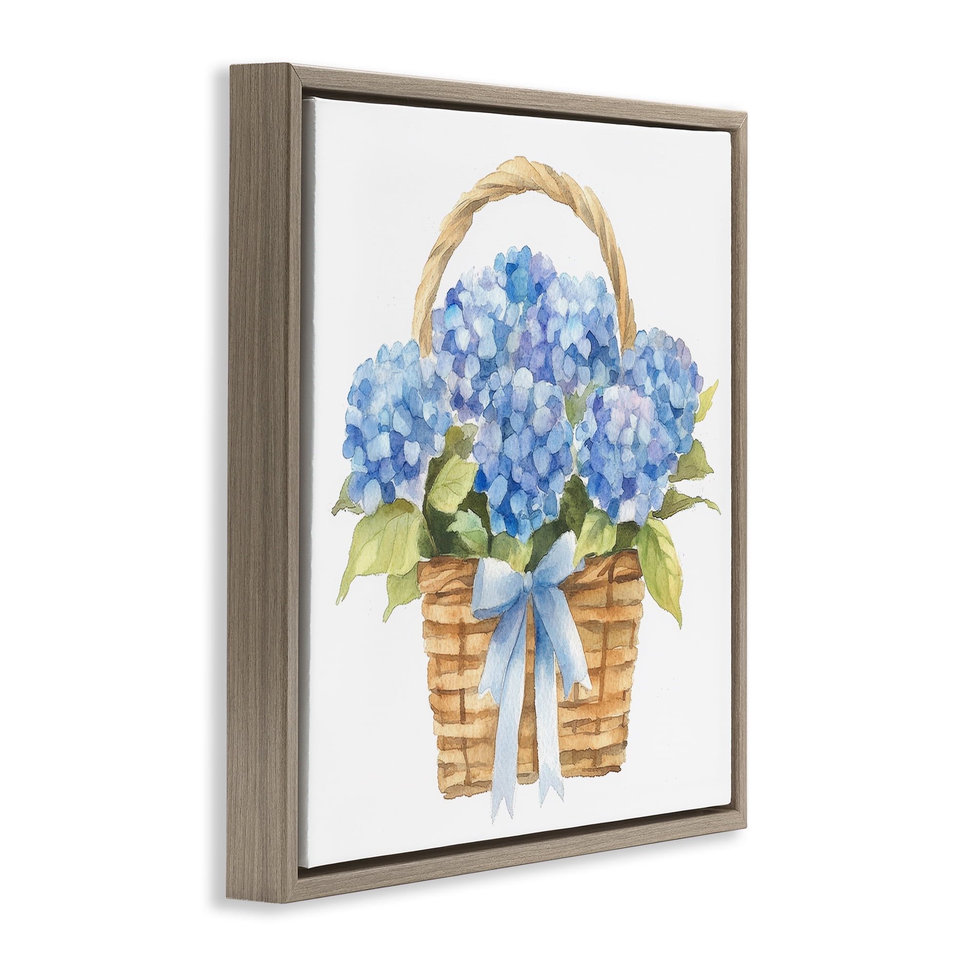 Stupell Industries Pretty Blue Hydrangea Picnic Basket Brown Framed Floater Canvas Wall Art, design by Petal Prints Design