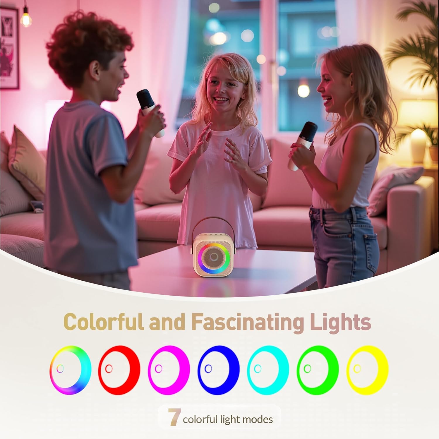 Mini Karaoke Machine, Portable Bluetooth Karaoke Speaker with 2 Wireless Microphones and Party Lights for Kids and Adults, Birthday Gifts for Girls Boys Family Home Party