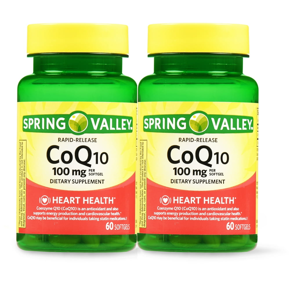 Spring Valley CoQ10 Rapid Release Softgels, 100 mg, 60 Count, 2 Pack