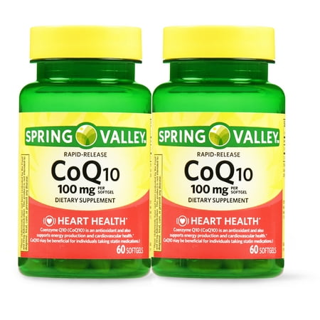 Spring Valley CoQ10 Rapid Release Softgels, 100 mg, 60 Ct, 2 (Best Lowering Springs Brand)