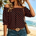 thumbnail image 6 of Yrmaups Polka Dot Off Shoulder Blouse for Women Plus Size, Ruffle Sleeve Flowy Pullover Top, Lightweight Summer Beach Vacation Daily Wear, Wine 2XL, 6 of 8