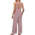 thumbnail image 6 of BRGZLK Jumpsuits for Women Fashion Solid Color Loose Adjustable Sleeveless Waffle Overalls Wide Leg Long With Pockets Hot Pink M, 6 of 6