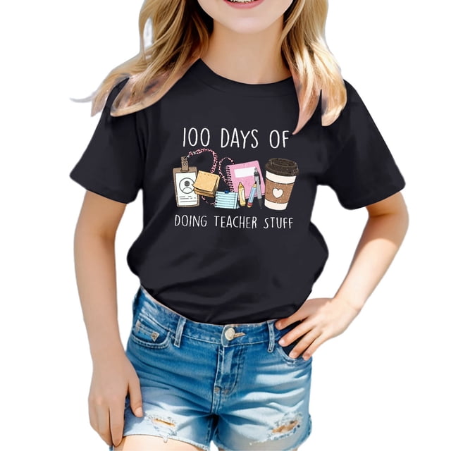 TZEWGL Cute Shirt For Infnat Solid Color Letter Printed Round Neck Short Sleeved Clothes For Kids size 12-18M
