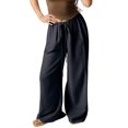 thumbnail image 2 of YIFUNIN Women's Loose Wide Leg Cotton Linen Pants with Drawstring, Pocketless Casual Trousers for Relaxed Fit, Breathable Natural Fabric,Navy XL, 2 of 6