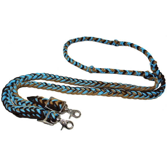 Horse Western 8' Long Nylon Braided Knotted Barrel Roping Reins Tack 607513