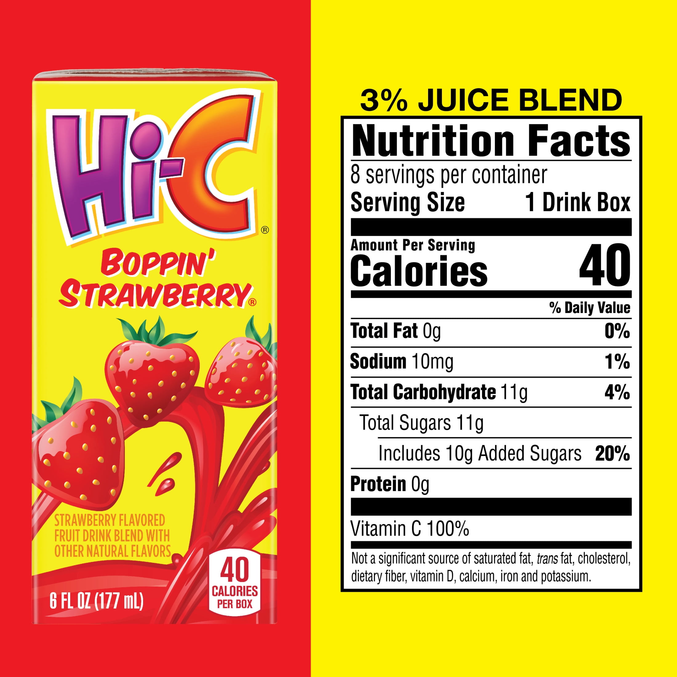 Hi-C Boppin' Strawberry Juice Drink Cartons, 6 fl oz, 8 Pack