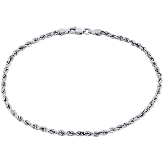 10K White Gold Unisex 2.50mm Diamond Cut Solid Rope Link Shiny Bracelet 8 Inch