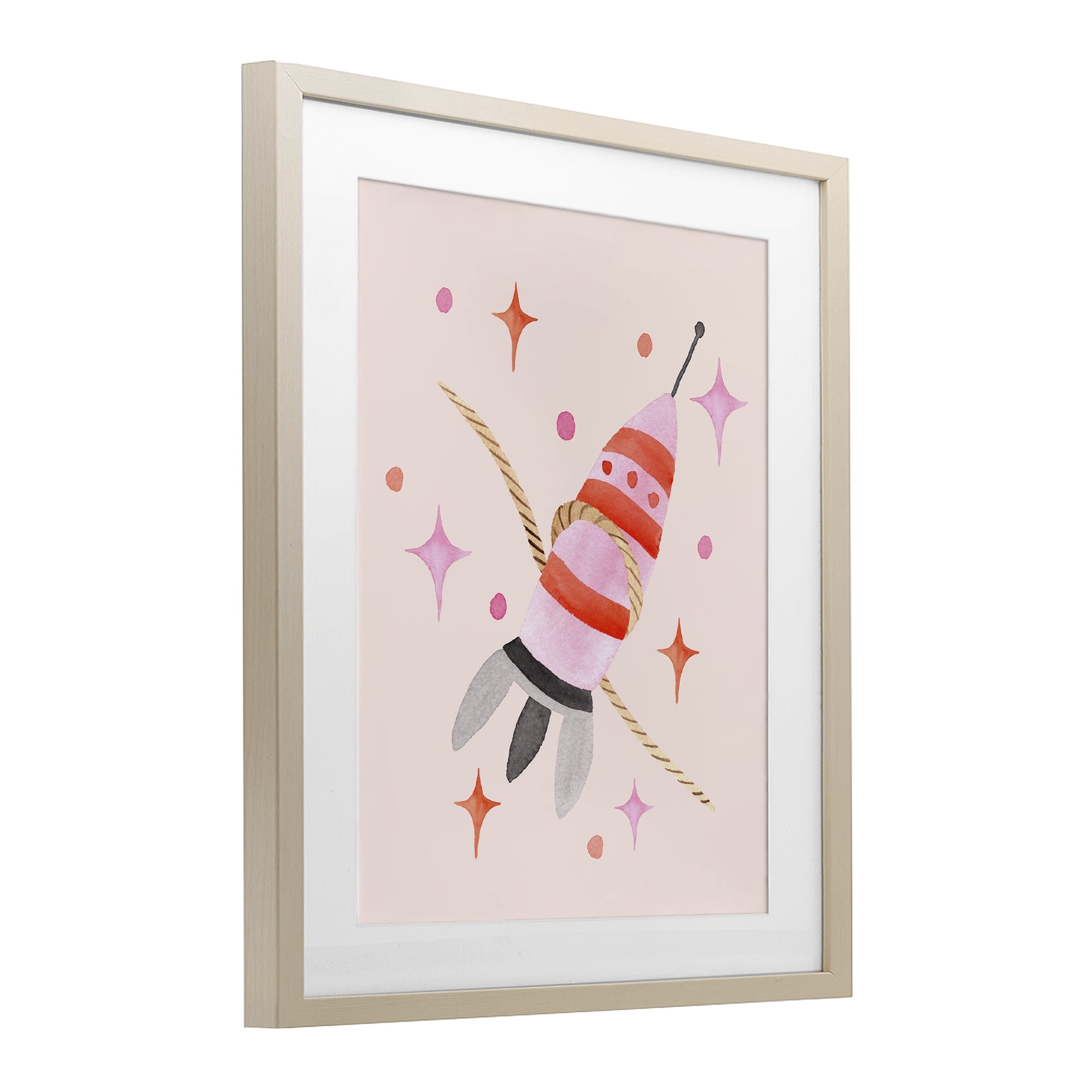 Spaceship with Lasso Birch Framed Print Under Glass, design by Nina Jacobs