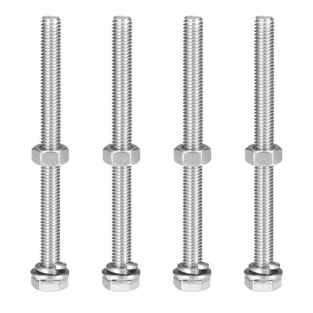 Uxcell Tornillos de cabeza hexagonal M6 x 80mm, kits de arandelas planas y de bloqueo, tornillos hexagonales completamente roscados de acero inoxidable, 8 juegos