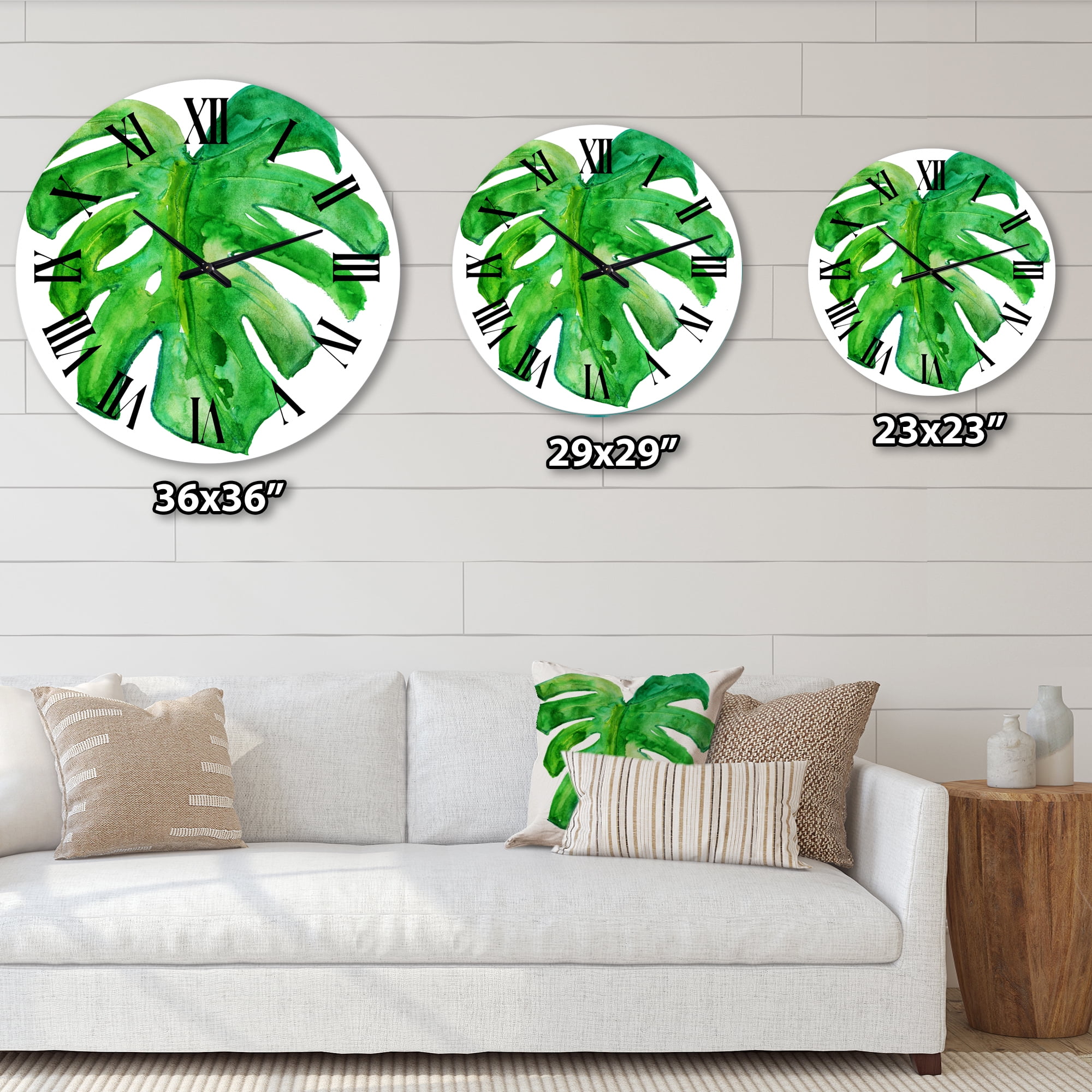 Designart 'Tropical Leaf Of Monstera I' Farmhouse Wall Clock