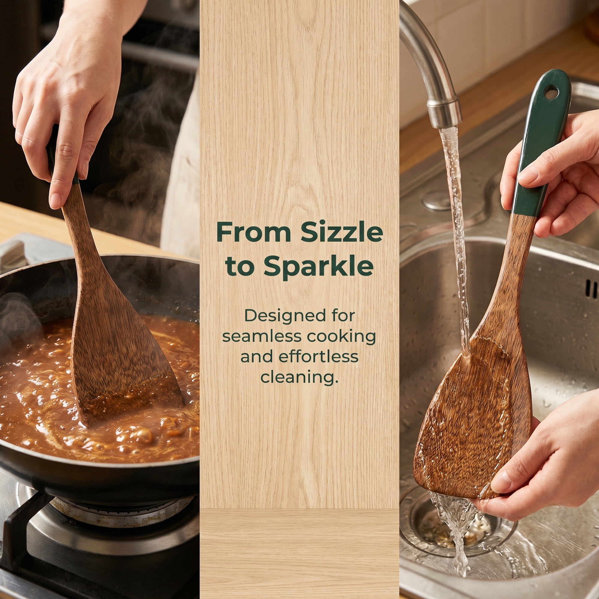 Unique Bargains Kitchen Heat-Resistant Spatula Cooking for Frying Brown 12.8x3.1 in