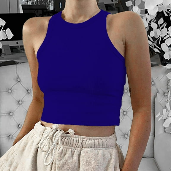 Fitted Tank Tops for Woman's Cropped Tank Tops Ribbed Sleeveless Crew Neck Blouses Summer Casual Basic Tops Tank Tops
