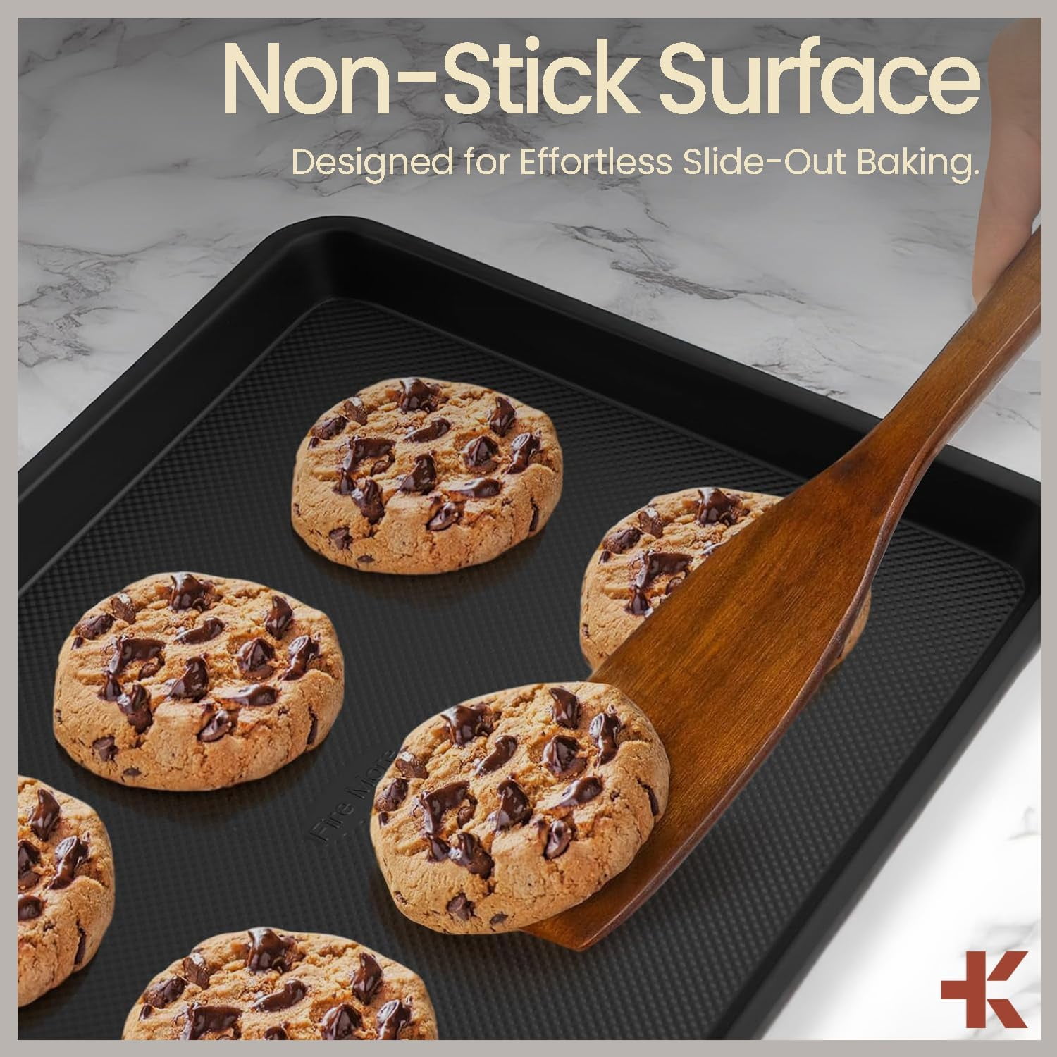 BAKKEN Baking Pan - Small, Medium, & Large Cookie Pan Nonstick, Diamond Texture Bottom, Oven Safe (450°F), Pack of 3, White Marble