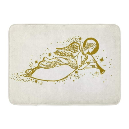 GODPOK Engraved White Music Gold Angel with The Trumpet Flying in Clouds Vintage Rug Doormat Bath Mat 23.6x15.7