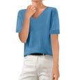 thumbnail image 2 of Dwellite Sweaters for Womens Short Sleeve Cropped V Neck Business Casual Lightweight Sweater Tops Summer Spring Knit Tops Pullover 2026 blue XL, 2 of 4