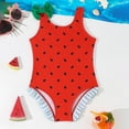 thumbnail image 2 of BOBOGOJP Girls One Piece Swimsuit Ruffled Straps Bathing Suits Summer Swim Suit Quick Dry Beach Swimwear for Kids 3-10 Years Red for Size 5-6 Years, 2 of 8