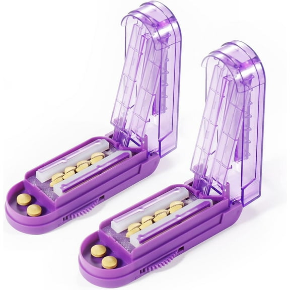 2 PCS Pill Cutter - Pill Splitter for Cutting Small Pills or Large Pills in Half with Safety Blade,Safety Blade Guard Medicine Slicer,Medication Vitamin Divider Cutting Drugs Cleanly (Purple)