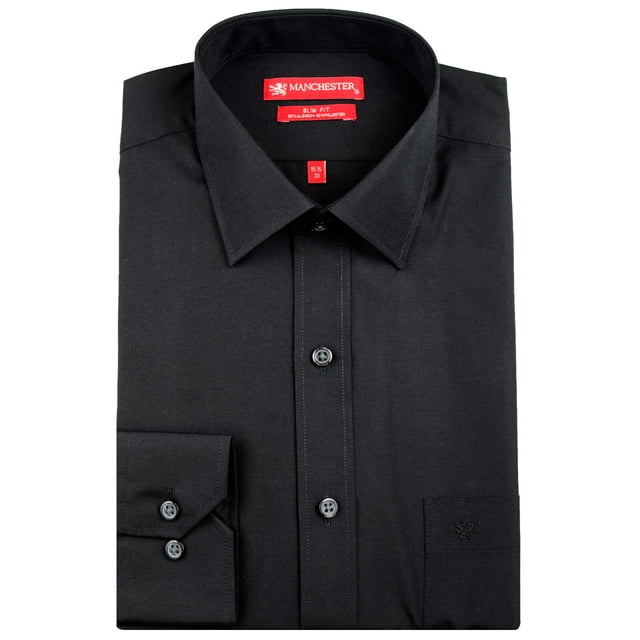 Manchester Camisa de Vestir Slim Fit Negro, 15.5" Cuello 33" Manga Manchester 59952F