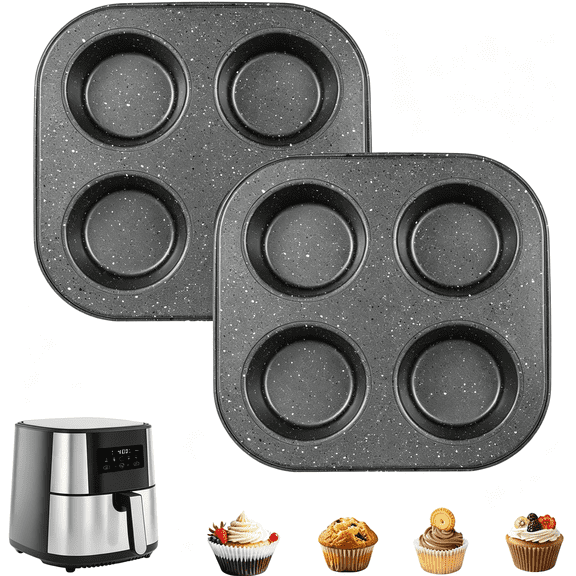 NORIZF 4 Cup Muffin Pan 2 Pack, Nonstick Mini Muffin Tin for Air Fryer, 1.18In Deep Cupcake Baking Pan for Frittatas, Tarts, Brownies Cupcake Pan
