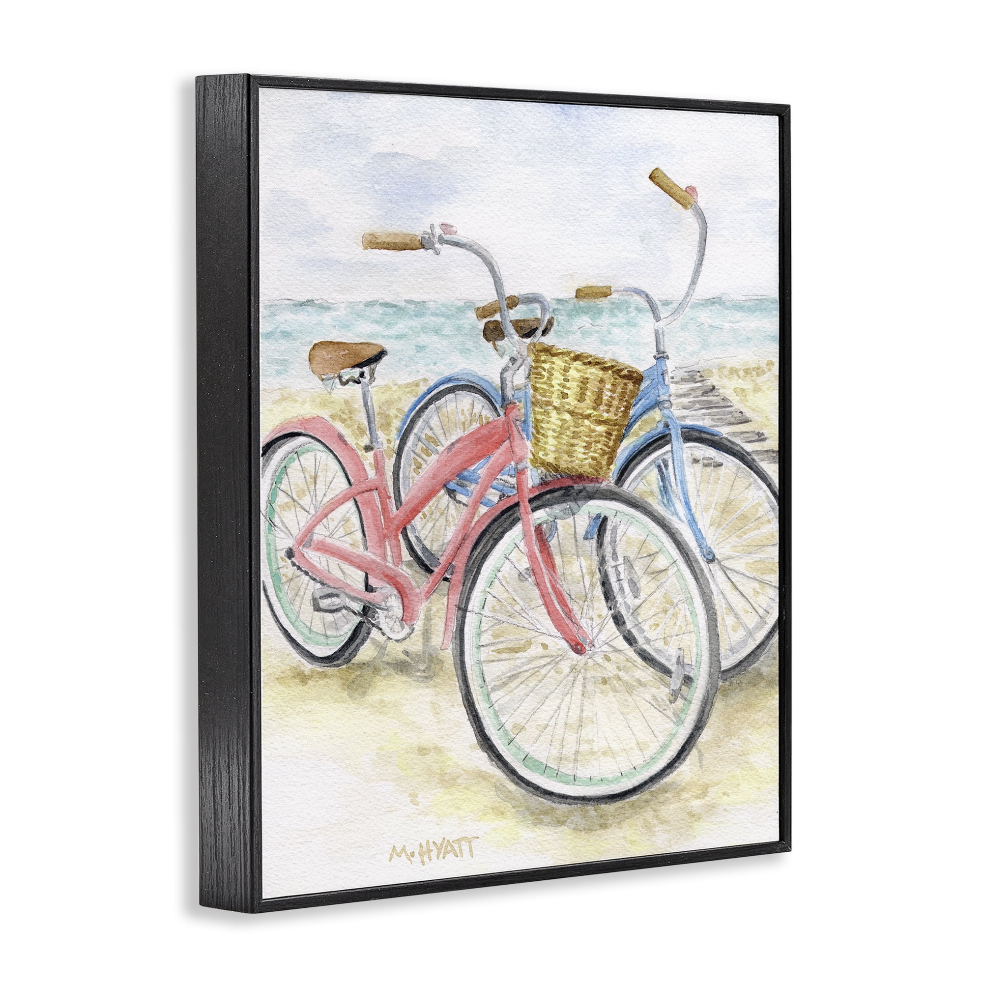 Stupell Industries Beach Bikes Parked Transportation Painting Black Framed Art Print Wall Art, 24 x 30