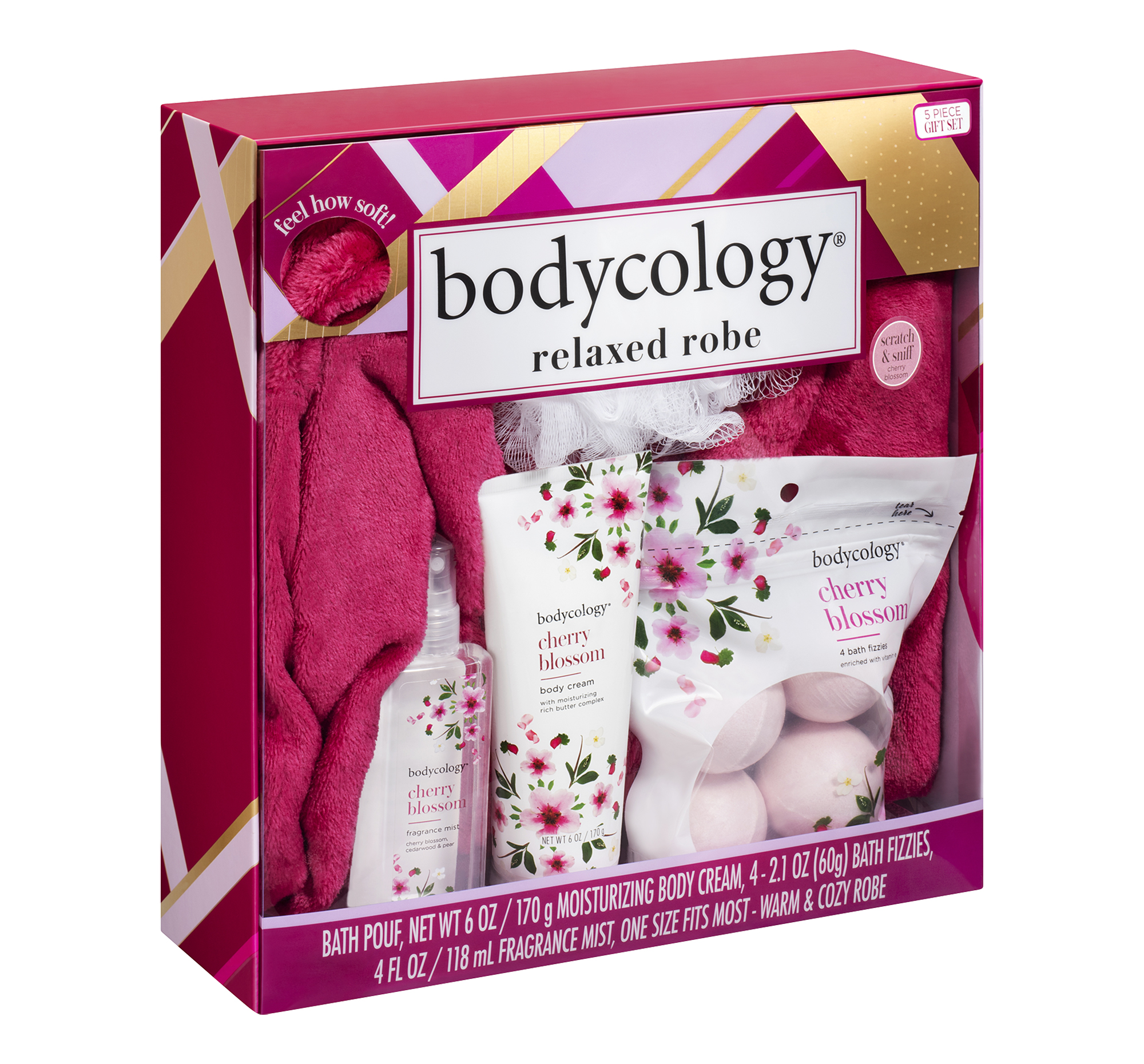 Bodycology Cherry Blossom Relaxed Robe Bath & Body Gift Set, 5 PC - image 4 of 6