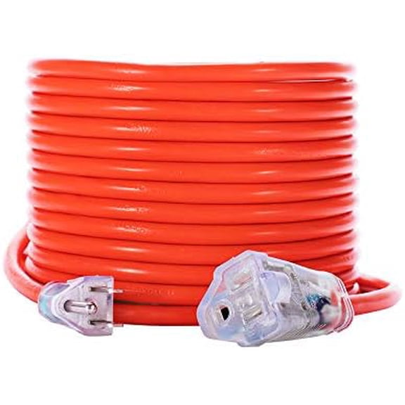50ft 16AWG Outdoor Extension Cord, SJTW 16/3 Lighted Power Cord, Bright Orange, ETL Certified (50ft/15.24m)$$