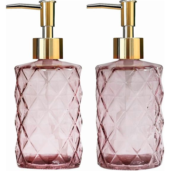 Green glass soap dispenser set with black pump, 13.5oz refillable liquid hand soap dispenser, lotion dish soap dispenser for modern home decor, bathroom, kitchen countertop, Hotel(2 pack)