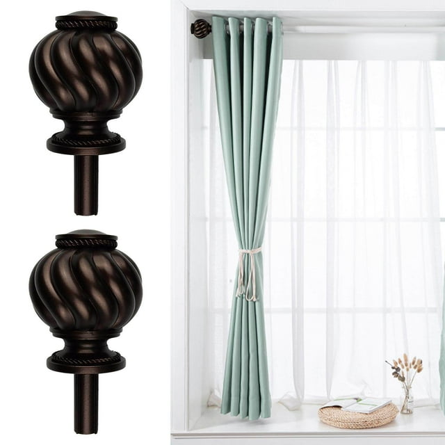 2 Pieces Curtain Rod Finials 3/4 inch Replacement Drapery Pole Drape for Room Living Room Dark Brown