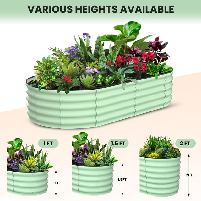 Yiwa Large Raised Garden Bed, 8x2x1 ft Outdoor Planter Box Kit with Galvanized Steel and Open Base Design