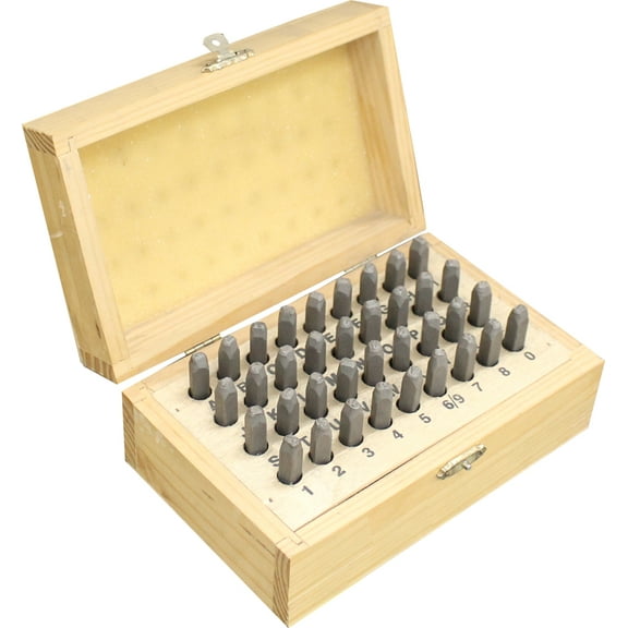 BENCH WIZARD Number & Capital Letter Punch Set In Wooden Case 36 Pc (4mm 5/32"): TZ01-90996