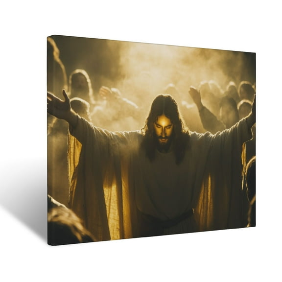 CozyNet Depiction Of Jesus Glowing With Open Arms Welcoming His Followers In Peace Wall Art Prints With Frame Canvas Perfect for Living Room & Bedroom, Ready to Hang, Wall Decor 12"x16"