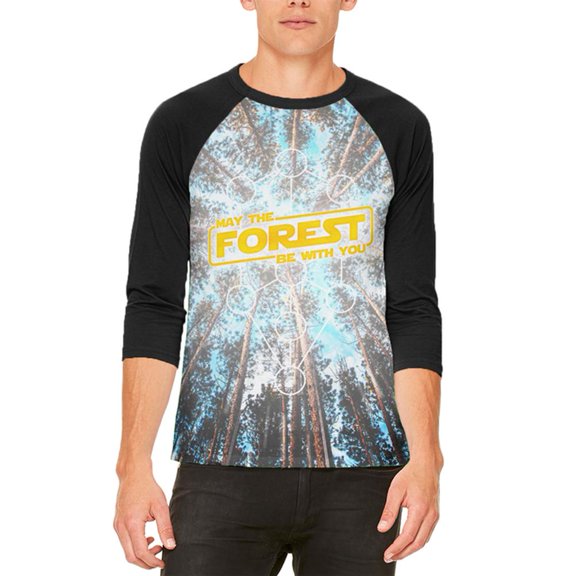 Earth Day May the Forest be with You Mens Raglan T Shirt White-Black SM